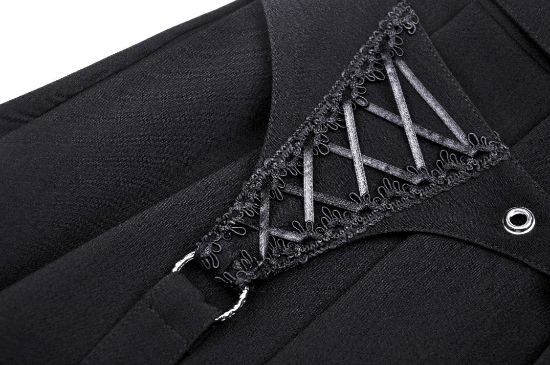 Gothic Stylish Black Pleated Skirt with Lace-Up Detail