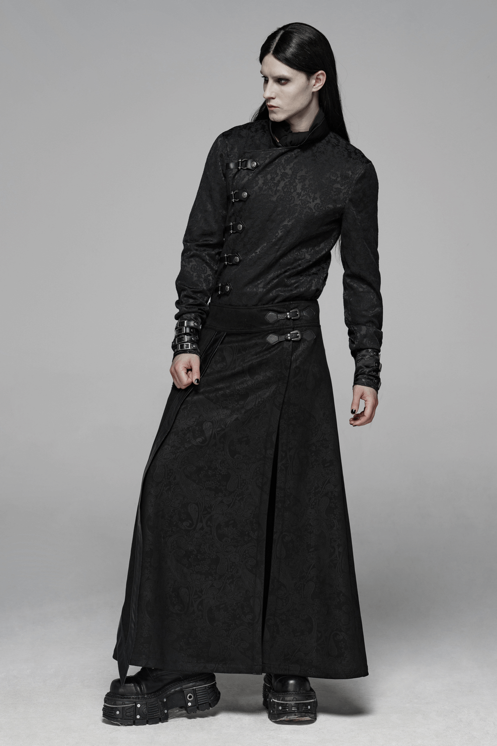 Gothic Suede and Leather Long Overskirt with Chains