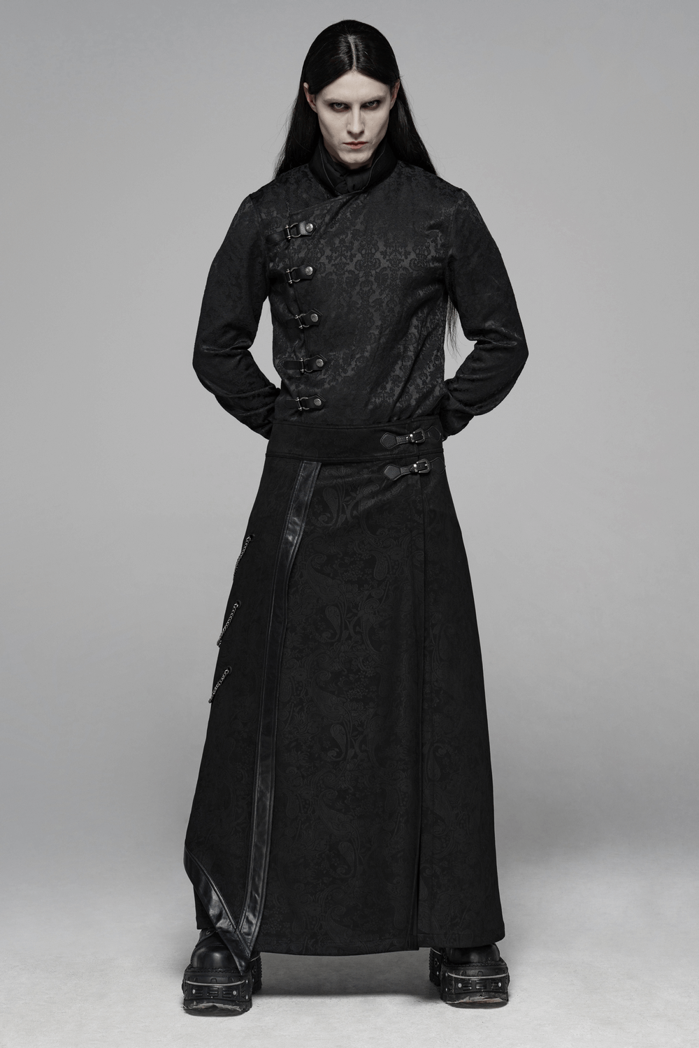 Gothic Suede and Leather Long Overskirt with Chains