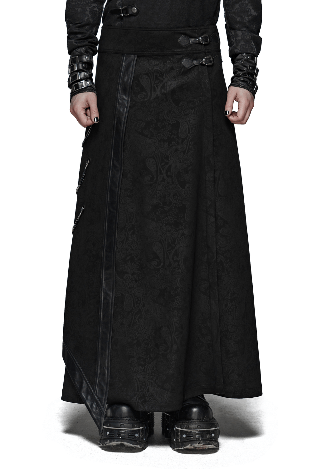Gothic Suede and Leather Long Overskirt with Chains