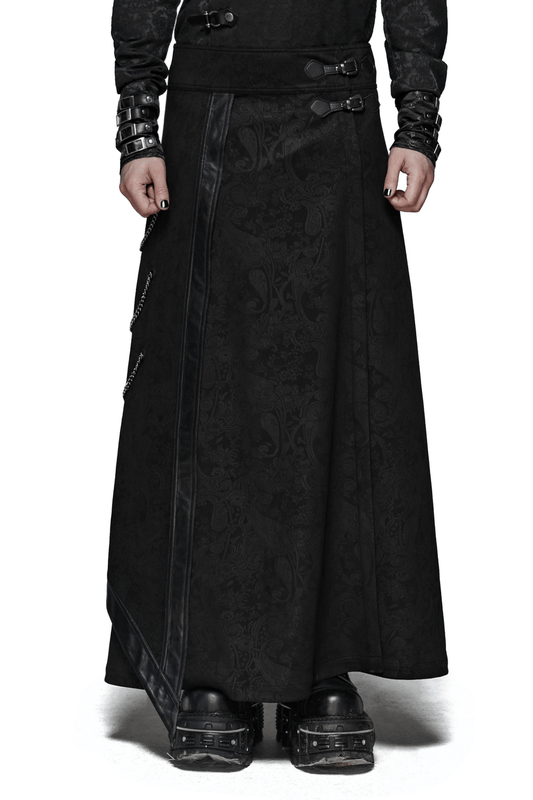 Gothic Suede and Leather Long Overskirt with Chains