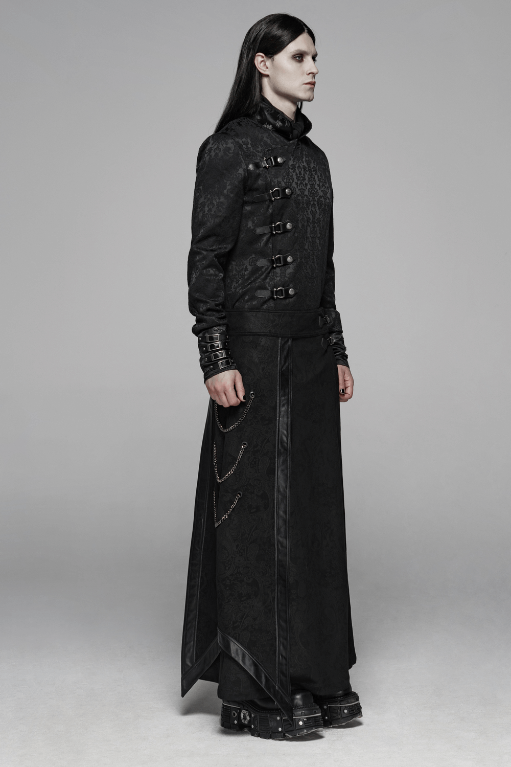 Gothic Suede and Leather Long Overskirt with Chains