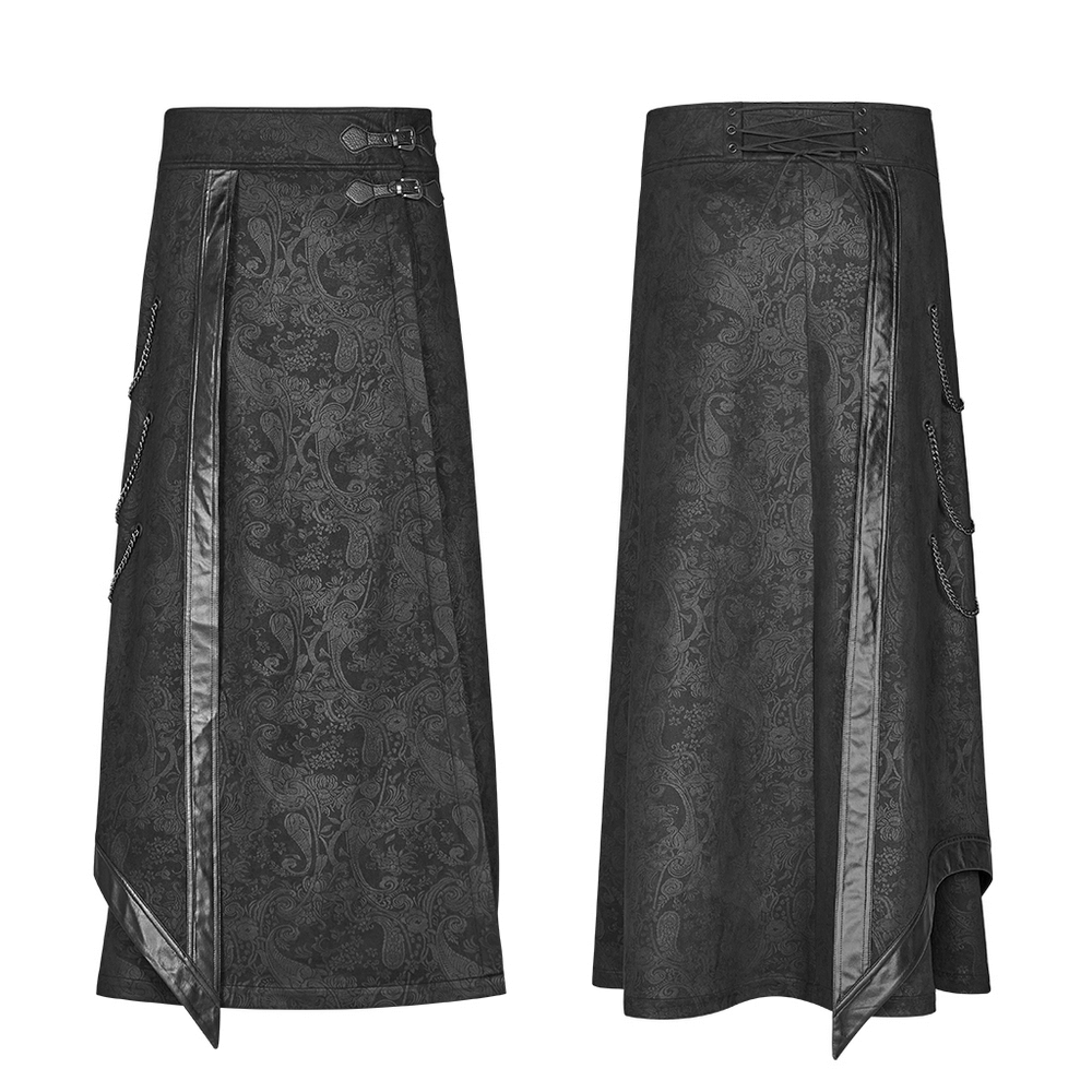 Gothic Suede and Leather Long Overskirt with Chains