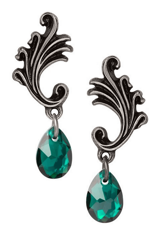 Gothic Swirl and Ivy Green Crystal Drop Earrings
