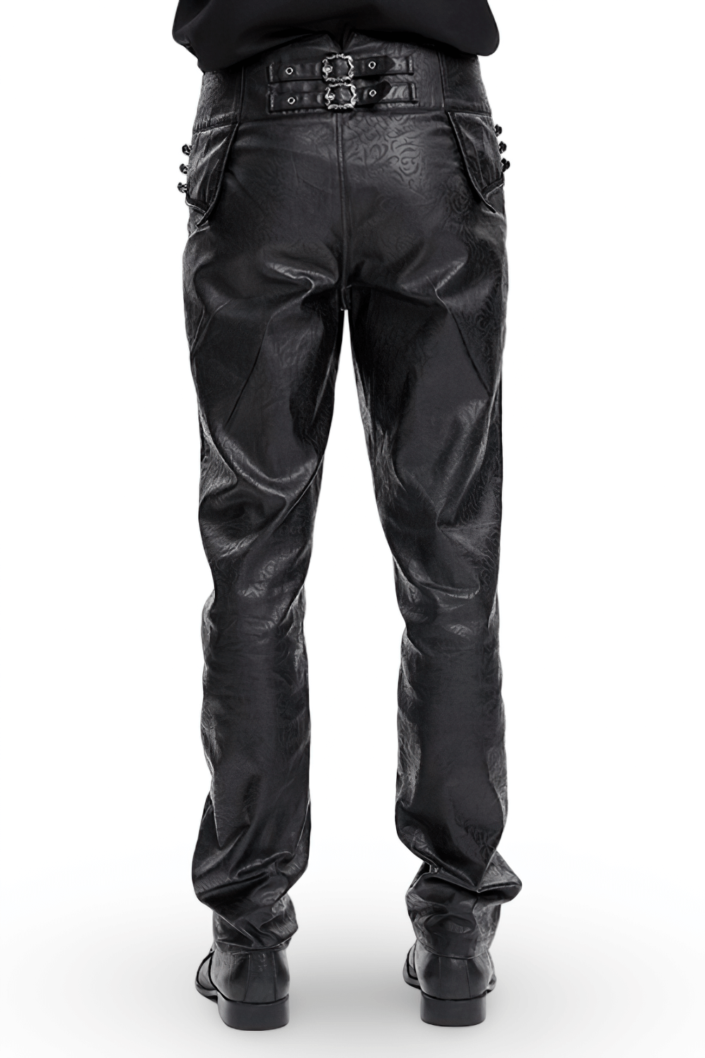 Gothic Synthetic Leather Slim Fit Pants with Buckle Detail