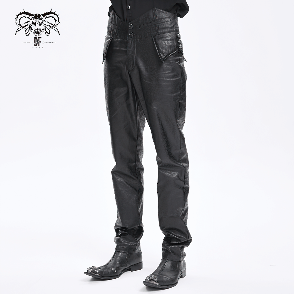 Gothic Synthetic Leather Slim Fit Pants with Buckle Detail