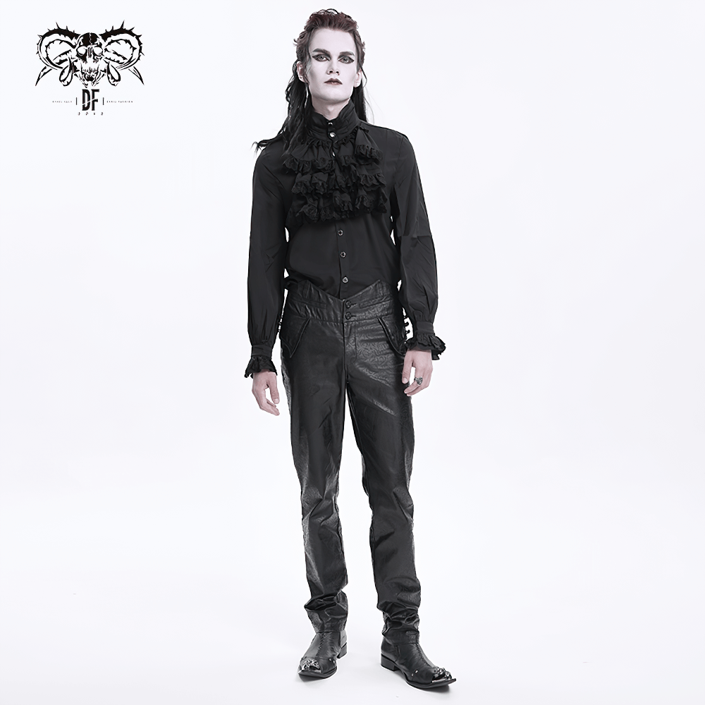 Gothic Synthetic Leather Slim Fit Pants with Buckle Detail