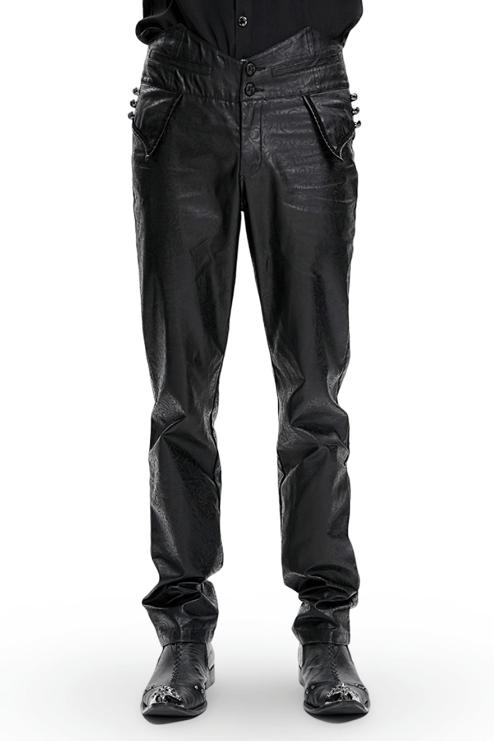 Gothic Synthetic Leather Slim Fit Pants with Buckle Detail