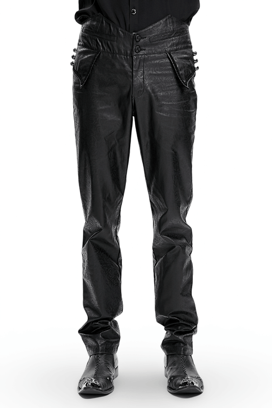 Gothic Synthetic Leather Slim Fit Pants with Buckle Detail