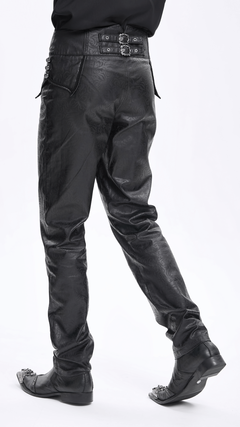 Gothic Synthetic Leather Slim Fit Pants with Buckle Detail
