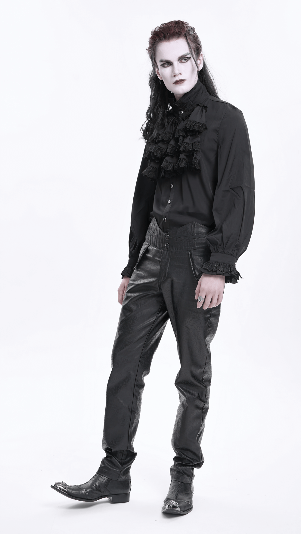 Gothic Synthetic Leather Slim Fit Pants with Buckle Detail