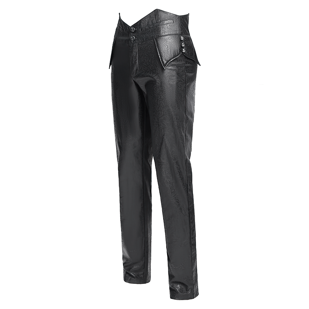 Gothic Synthetic Leather Slim Fit Pants with Buckle Detail