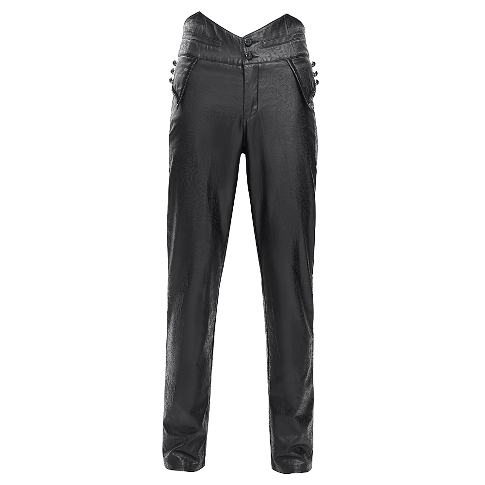 Gothic Synthetic Leather Slim Fit Pants with Buckle Detail