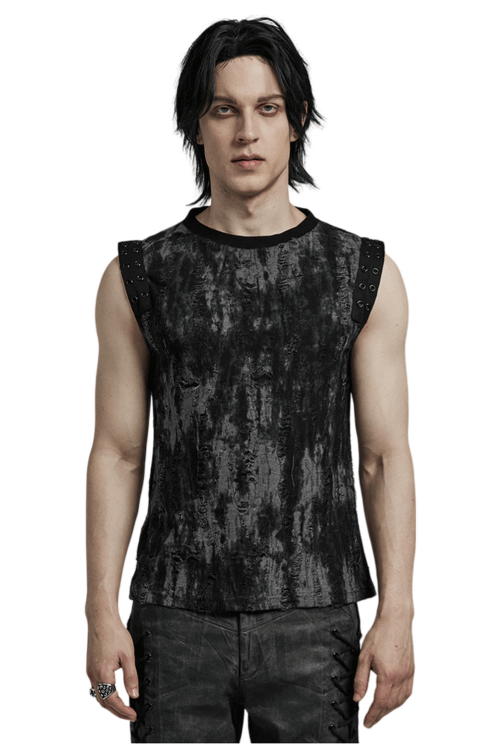 Gothic Tattered Fabric Tank Top with Eyelet Webbing