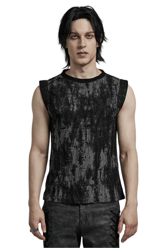 Gothic Tattered Fabric Tank Top with Eyelet Webbing