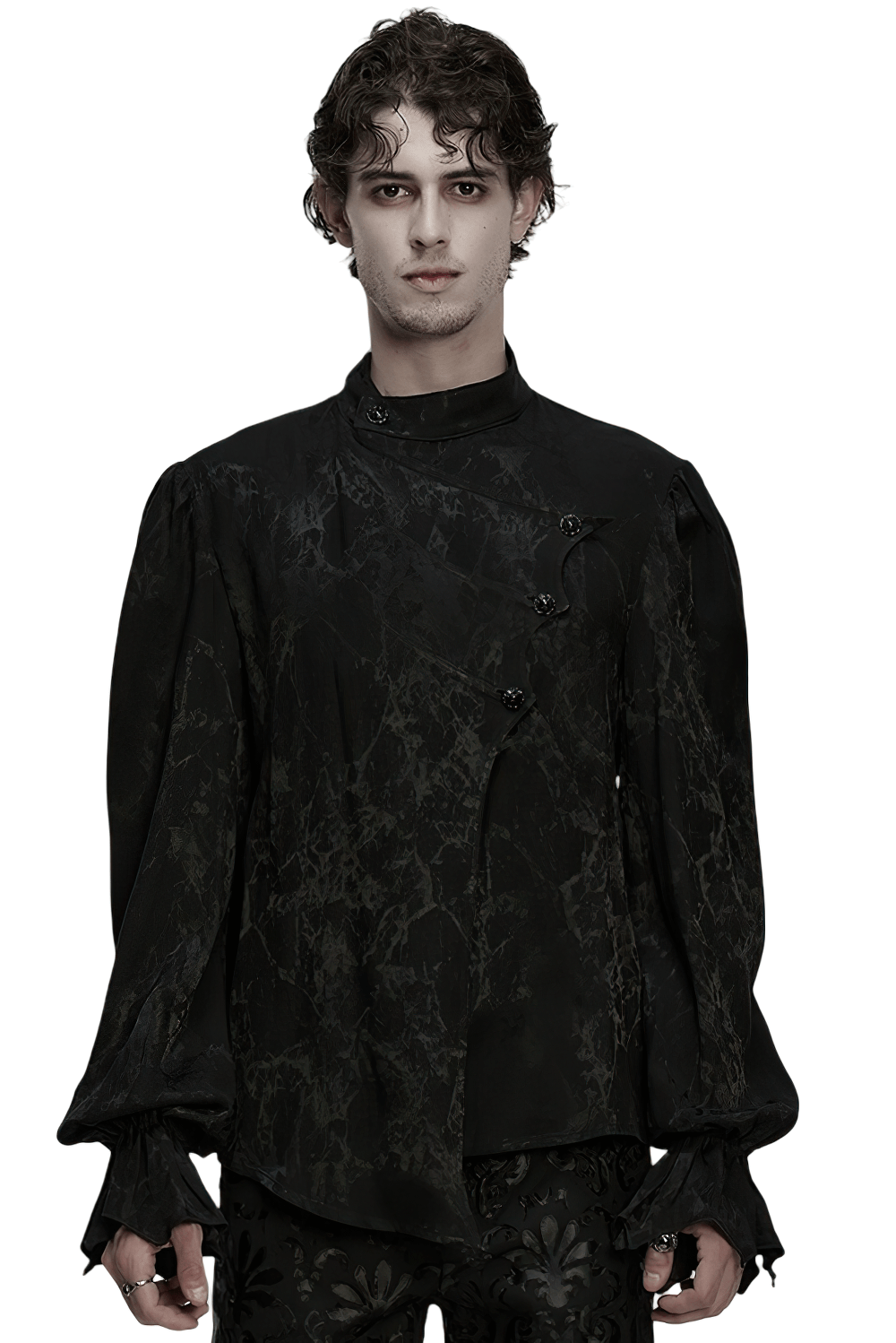 Gothic Textured Long Sleeve Shirt with Irregular Placket