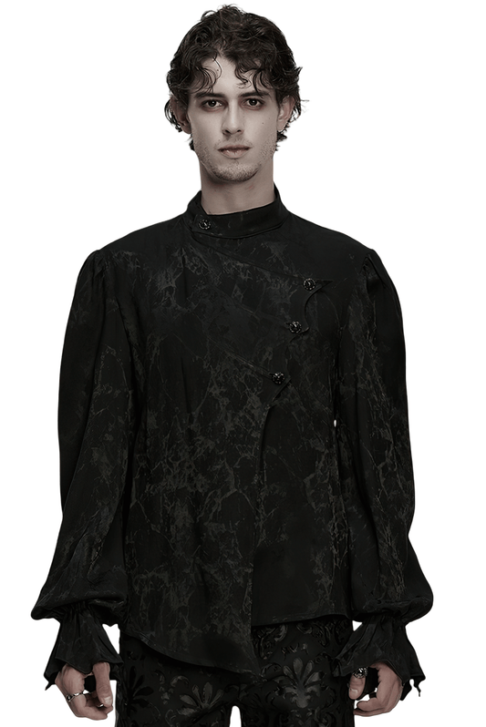 Gothic Textured Long Sleeve Shirt with Irregular Placket