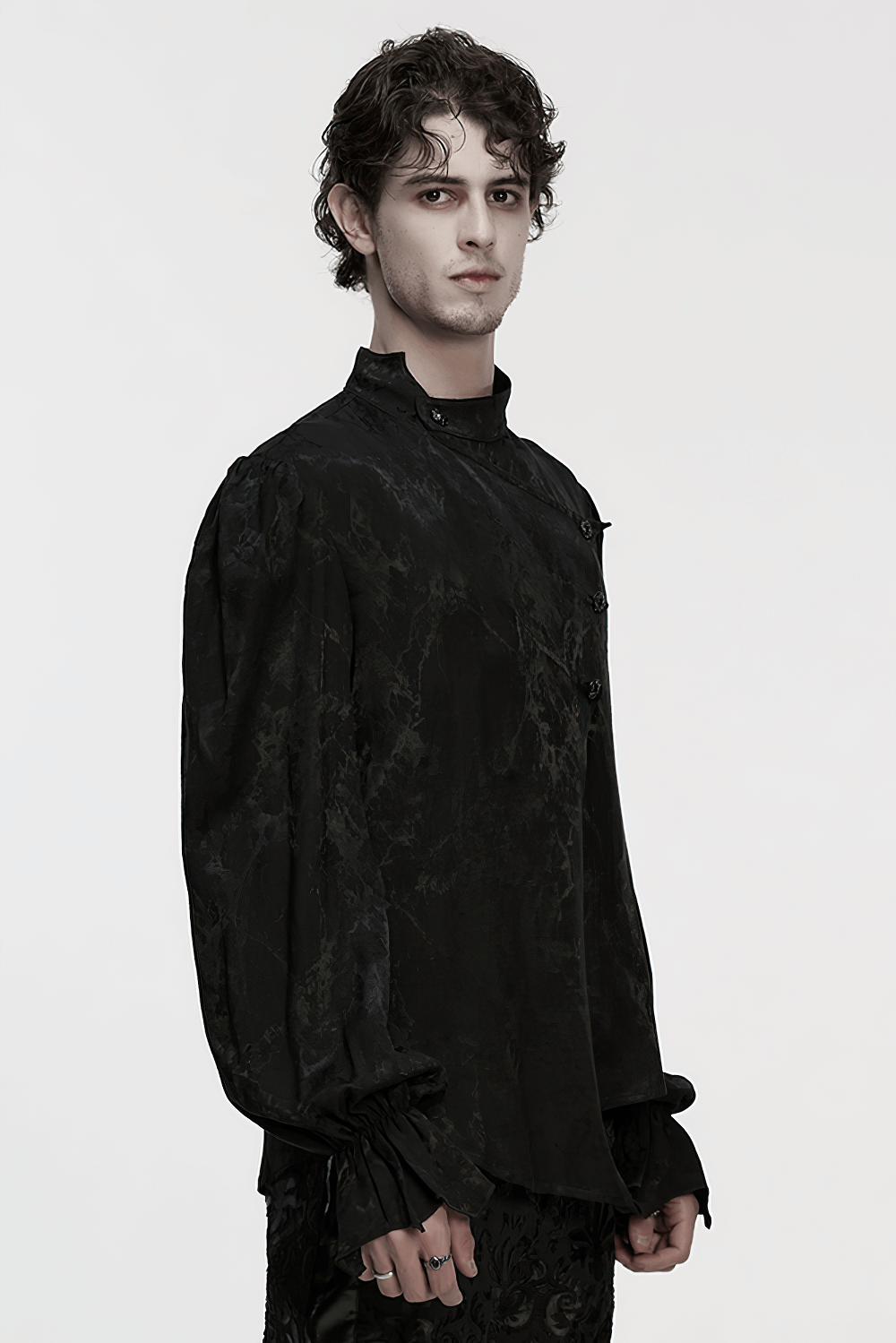 Gothic Textured Long Sleeve Shirt with Irregular Placket