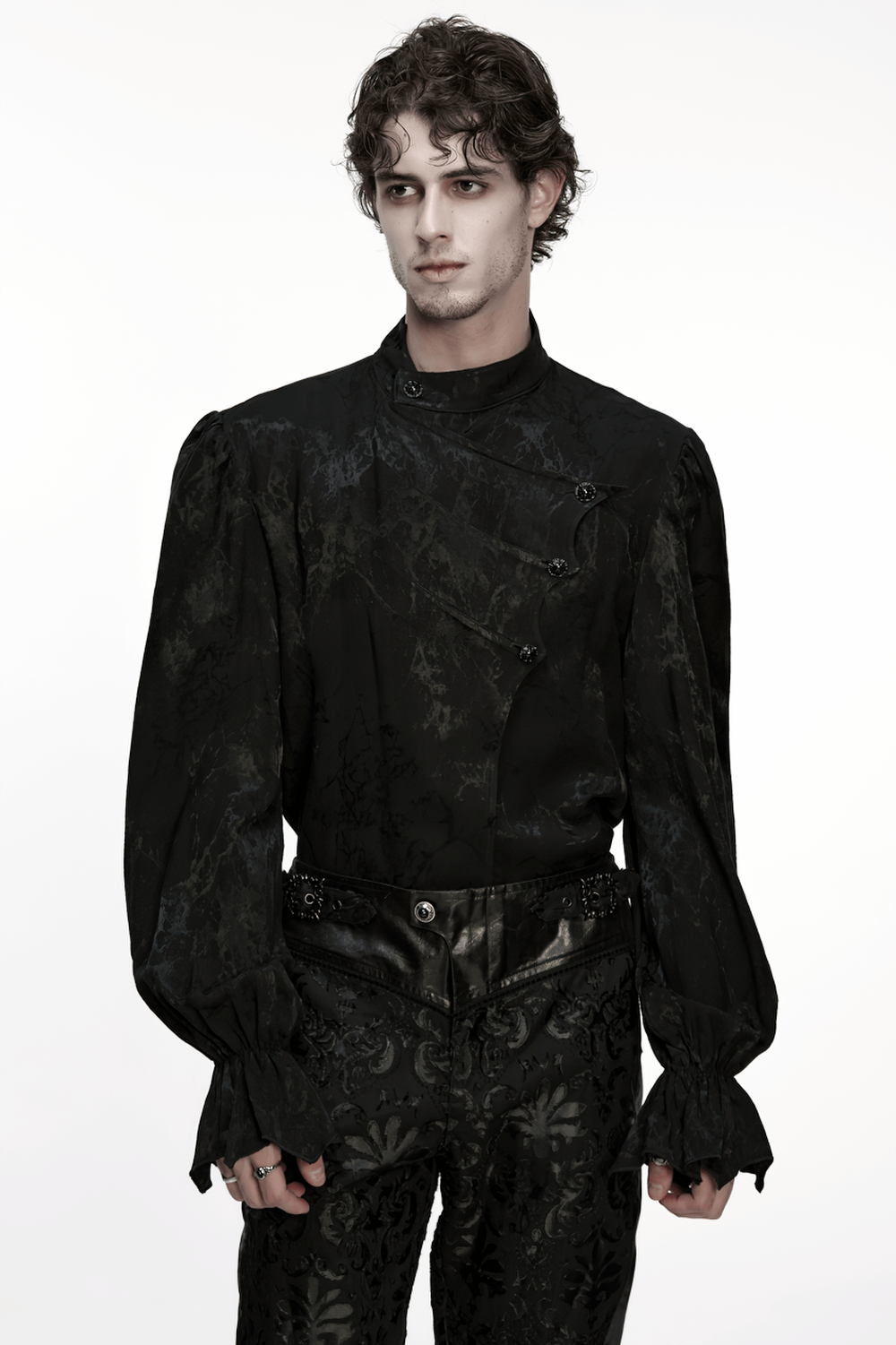 Gothic Textured Long Sleeve Shirt with Irregular Placket