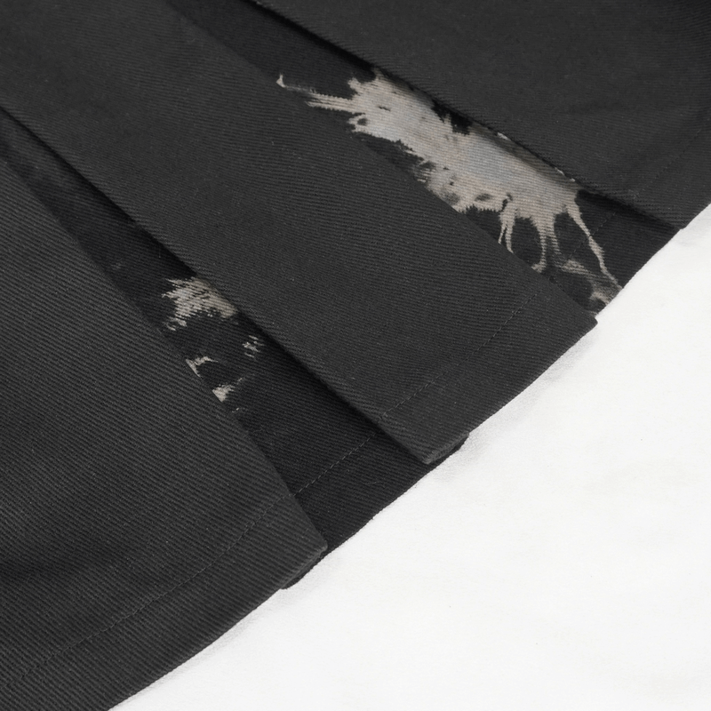 Gothic Tie-dyed Splice Kilt with Two Studded Waist Bags / Male Skirt with Double-Layered Buckles