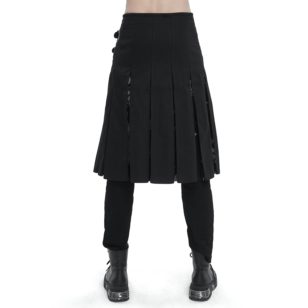 Gothic Tie-dyed Splice Kilt with Two Studded Waist Bags / Male Skirt with Double-Layered Buckles