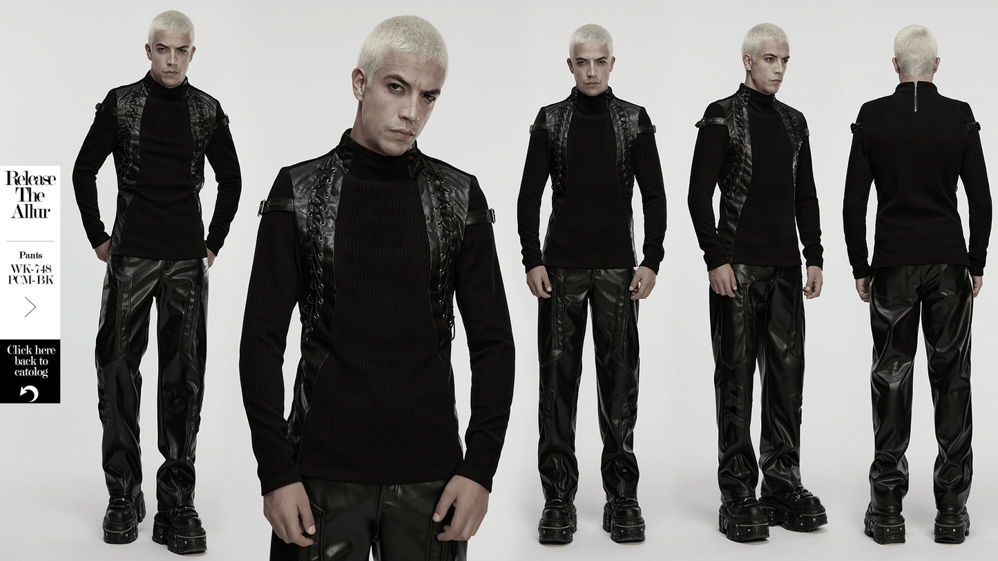 Gothic Top with Leather-Like Panels And Lacing Details