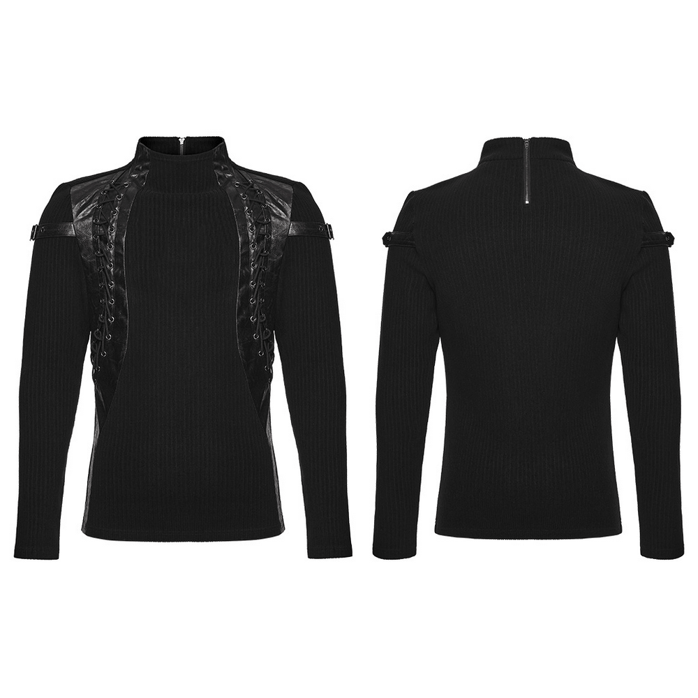 Gothic Top with Leather-Like Panels And Lacing Details