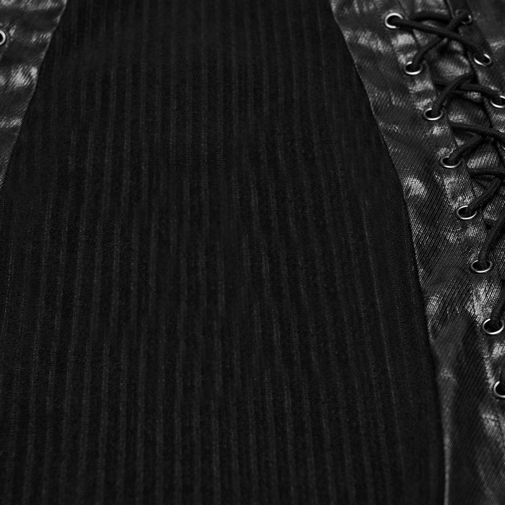 Gothic Top with Leather-Like Panels And Lacing Details