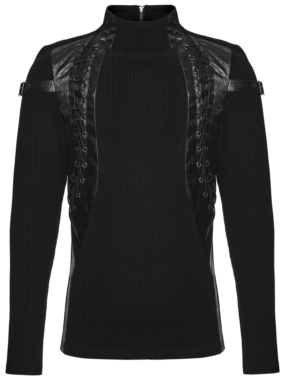Gothic Top with Leather-Like Panels And Lacing Details
