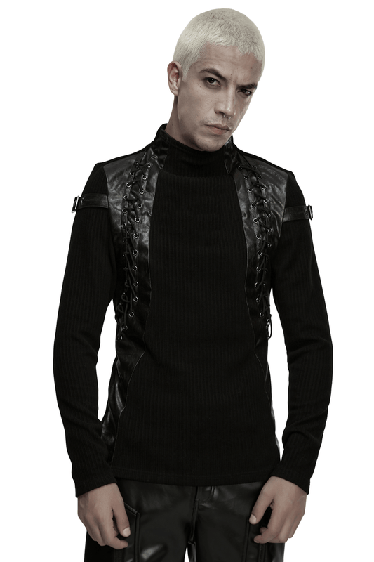 Gothic Top with Leather-Like Panels And Lacing Details