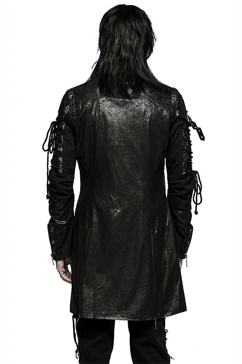 Gothic Trench Coat with Lacing and Zip Detail for Men