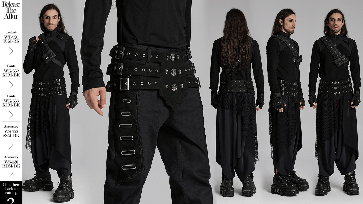 Gothic Triple-Row Adjustable Punk Belt with Skull Studs