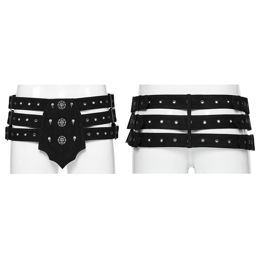 Gothic Triple-Row Adjustable Punk Belt with Skull Studs