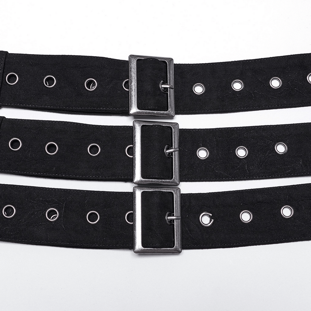 Gothic Triple-Row Adjustable Punk Belt with Skull Studs