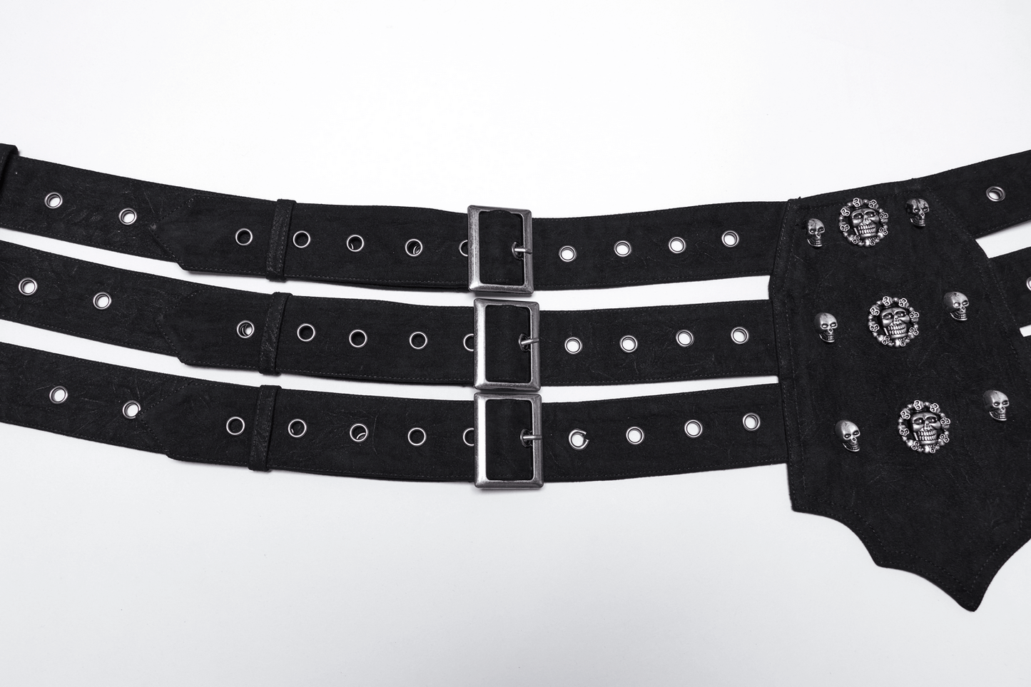 Gothic Triple-Row Adjustable Punk Belt with Skull Studs