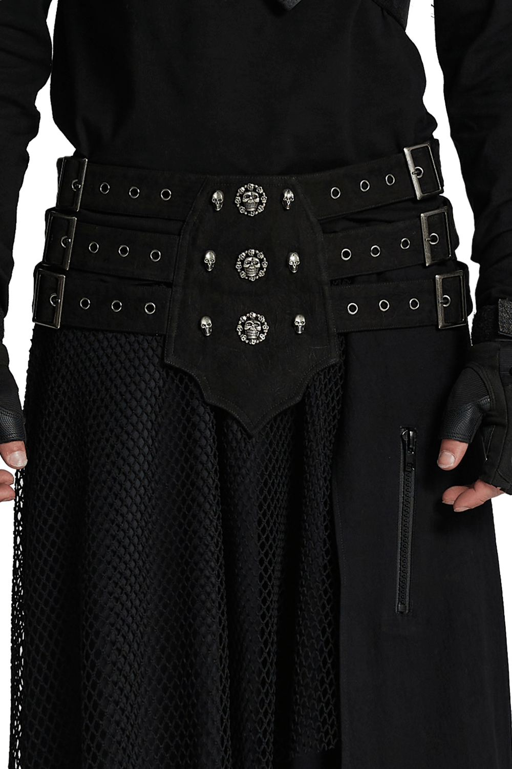 Gothic Triple-Row Adjustable Punk Belt with Skull Studs