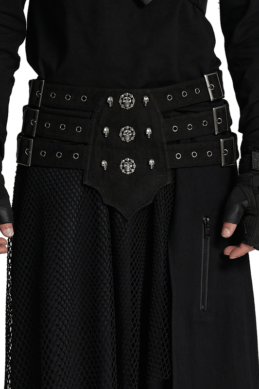 Gothic Triple-Row Adjustable Punk Belt with Skull Studs