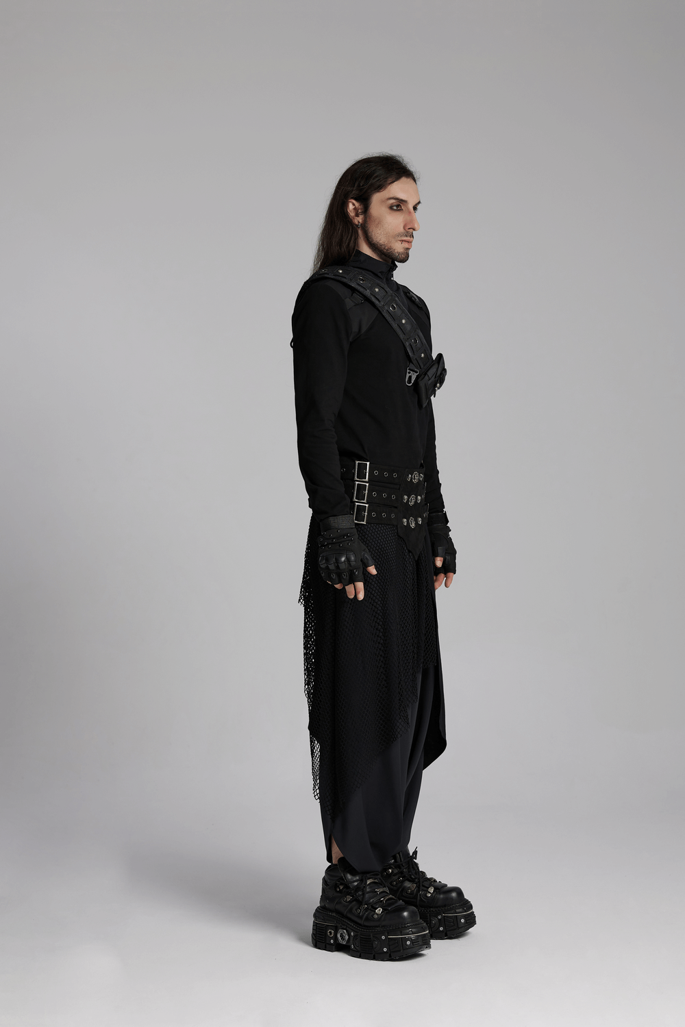 Gothic Triple-Row Adjustable Punk Belt with Skull Studs