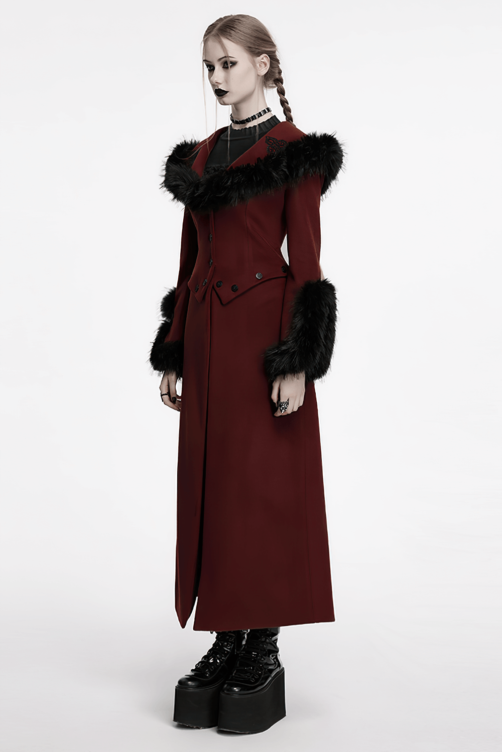 Gothic Two-Piece Coat with Detachable Hem and Fur Collar