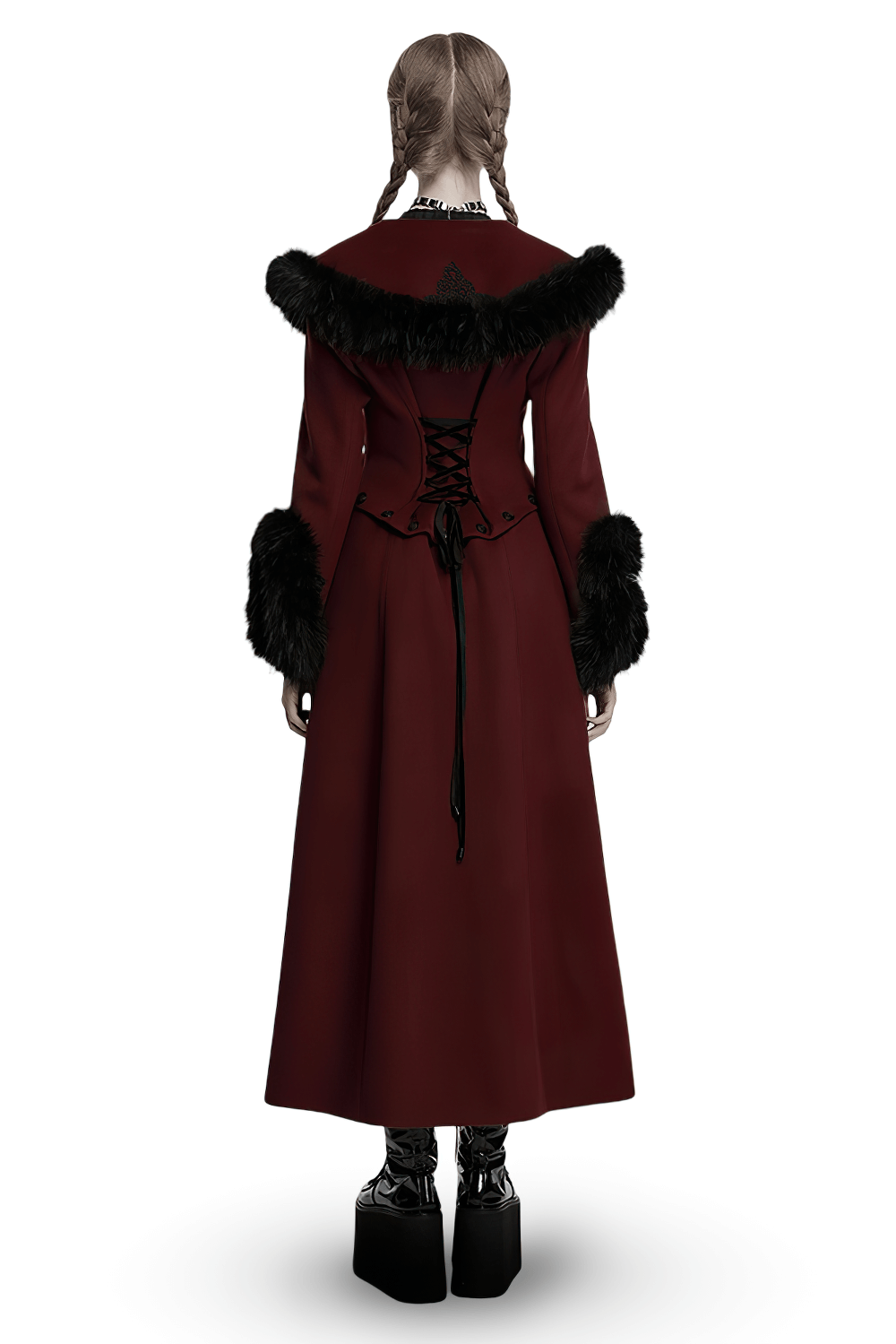 Gothic Two-Piece Coat with Detachable Hem and Fur Collar