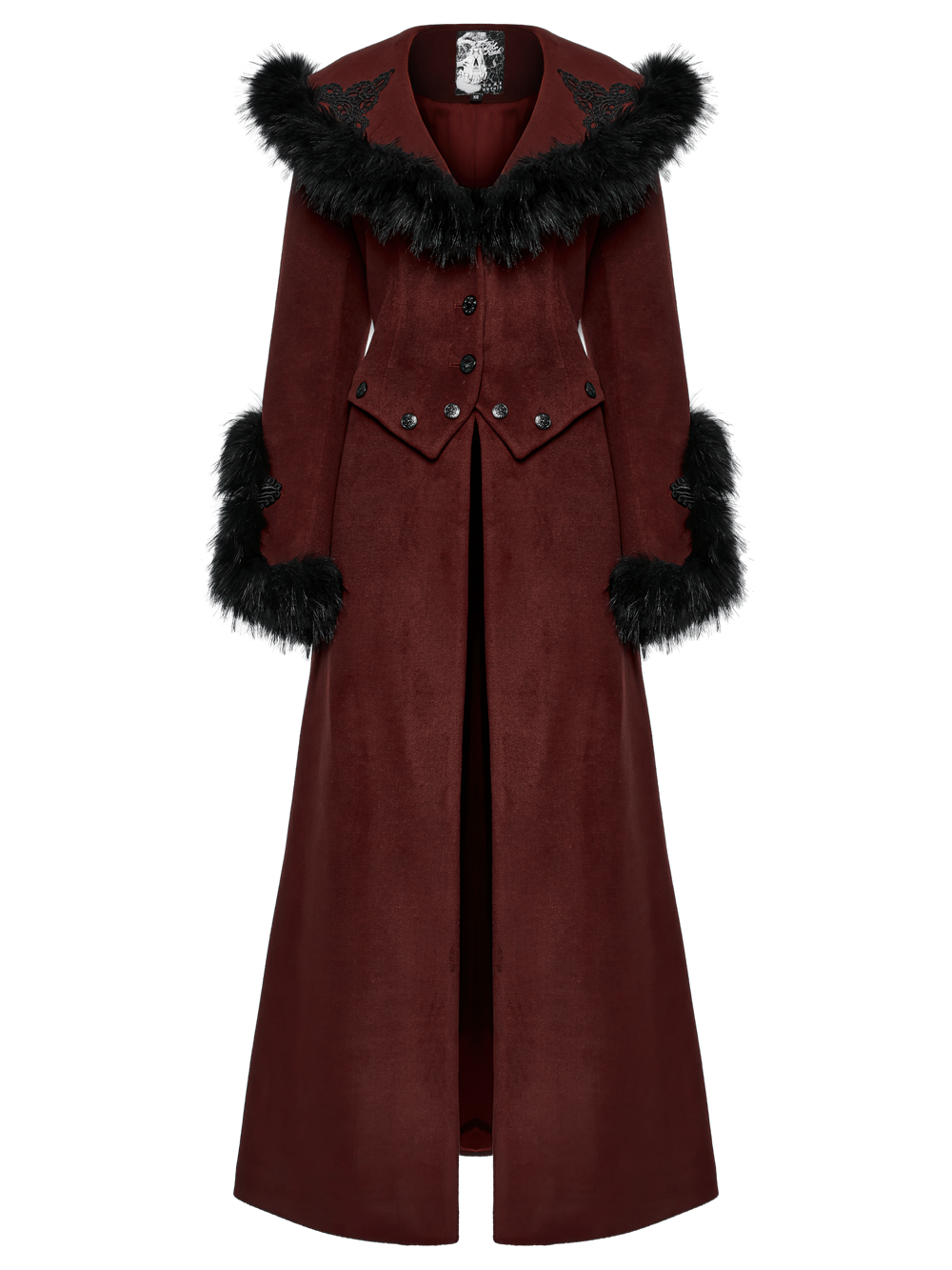 Gothic Two-Piece Coat with Detachable Hem and Fur Collar