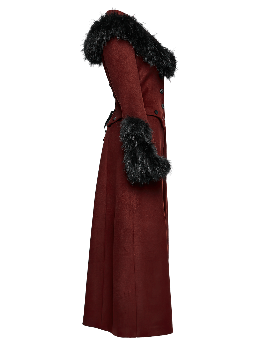 Gothic Two-Piece Coat with Detachable Hem and Fur Collar