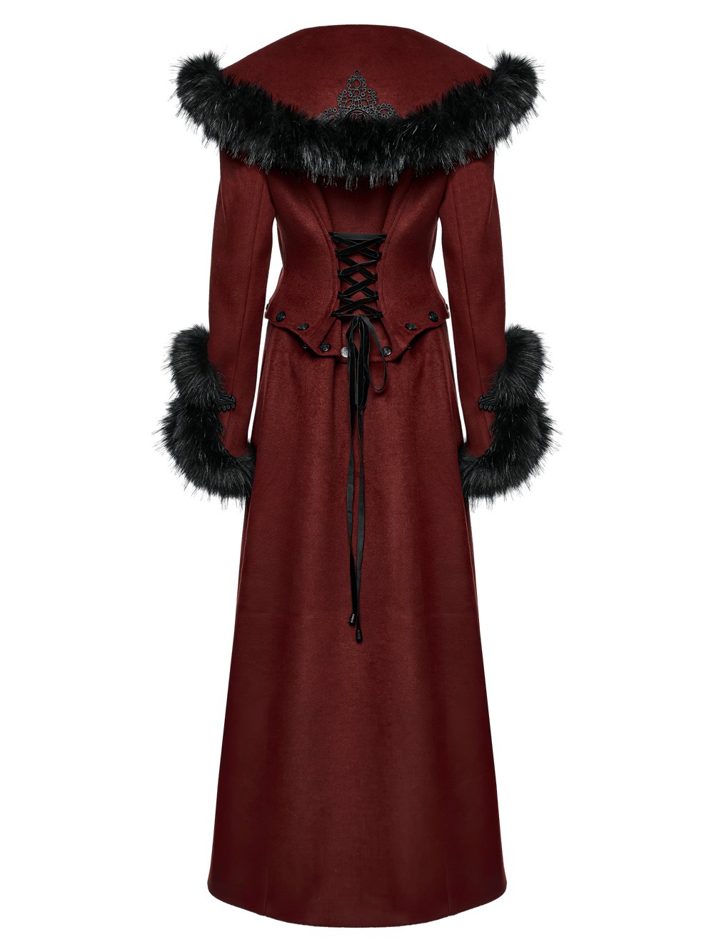Gothic Two-Piece Coat with Detachable Hem and Fur Collar