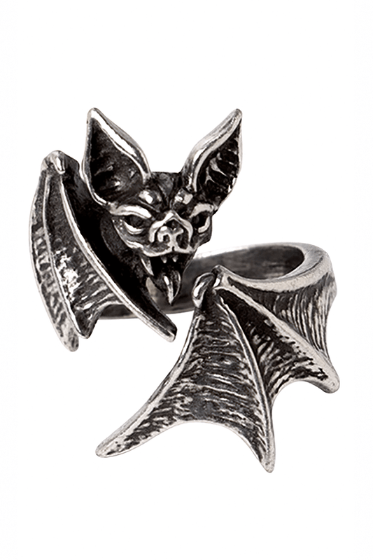 Gothic Unisex Nighthawk Bat Ring in Antiqued Pewter