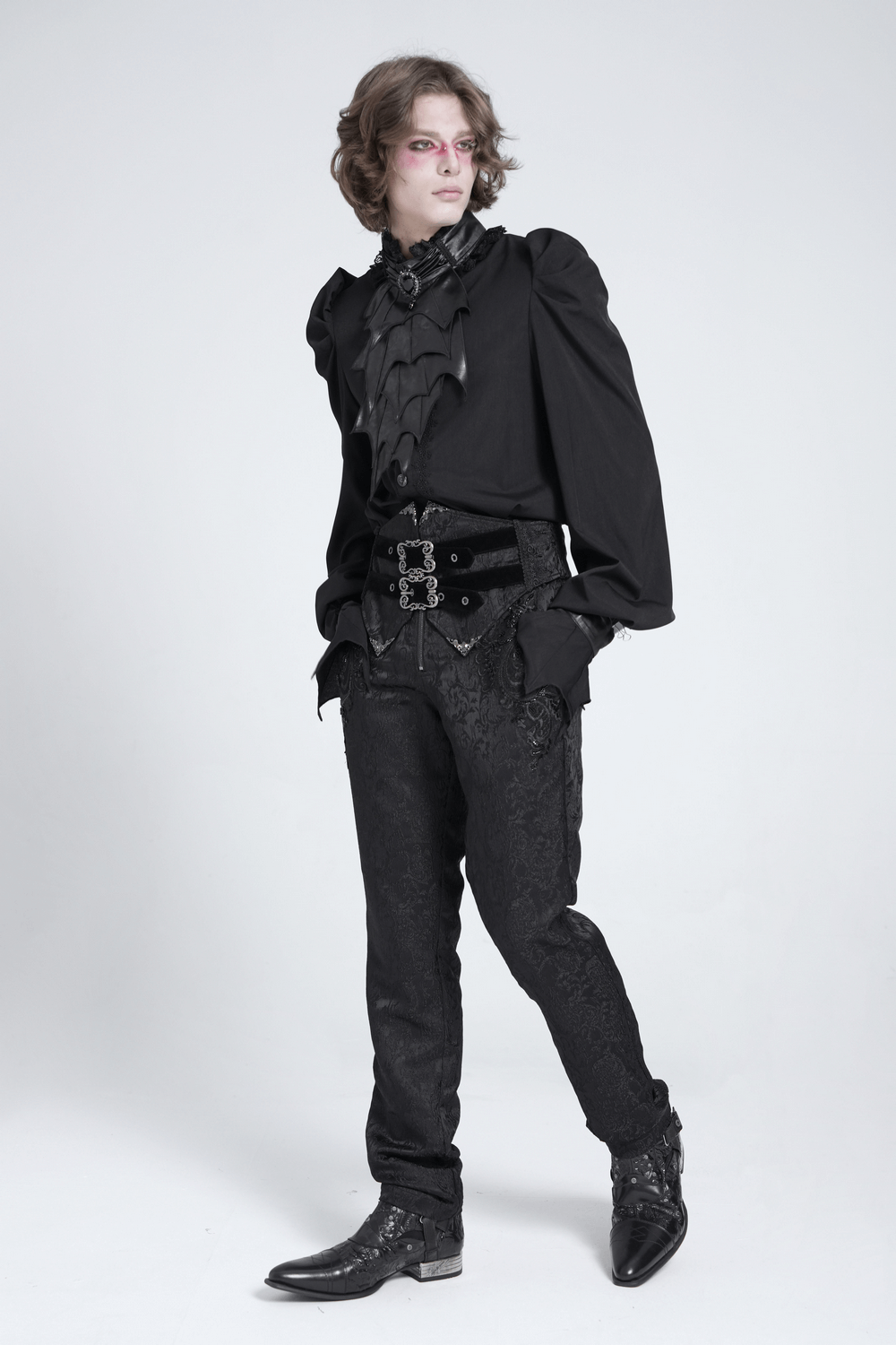 Gothic Vampire Bat Wing Blouse with Lace Collar