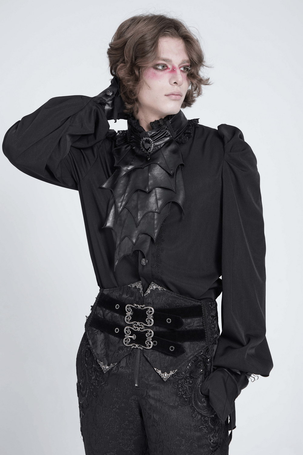 Gothic Vampire Bat Wing Blouse with Lace Collar