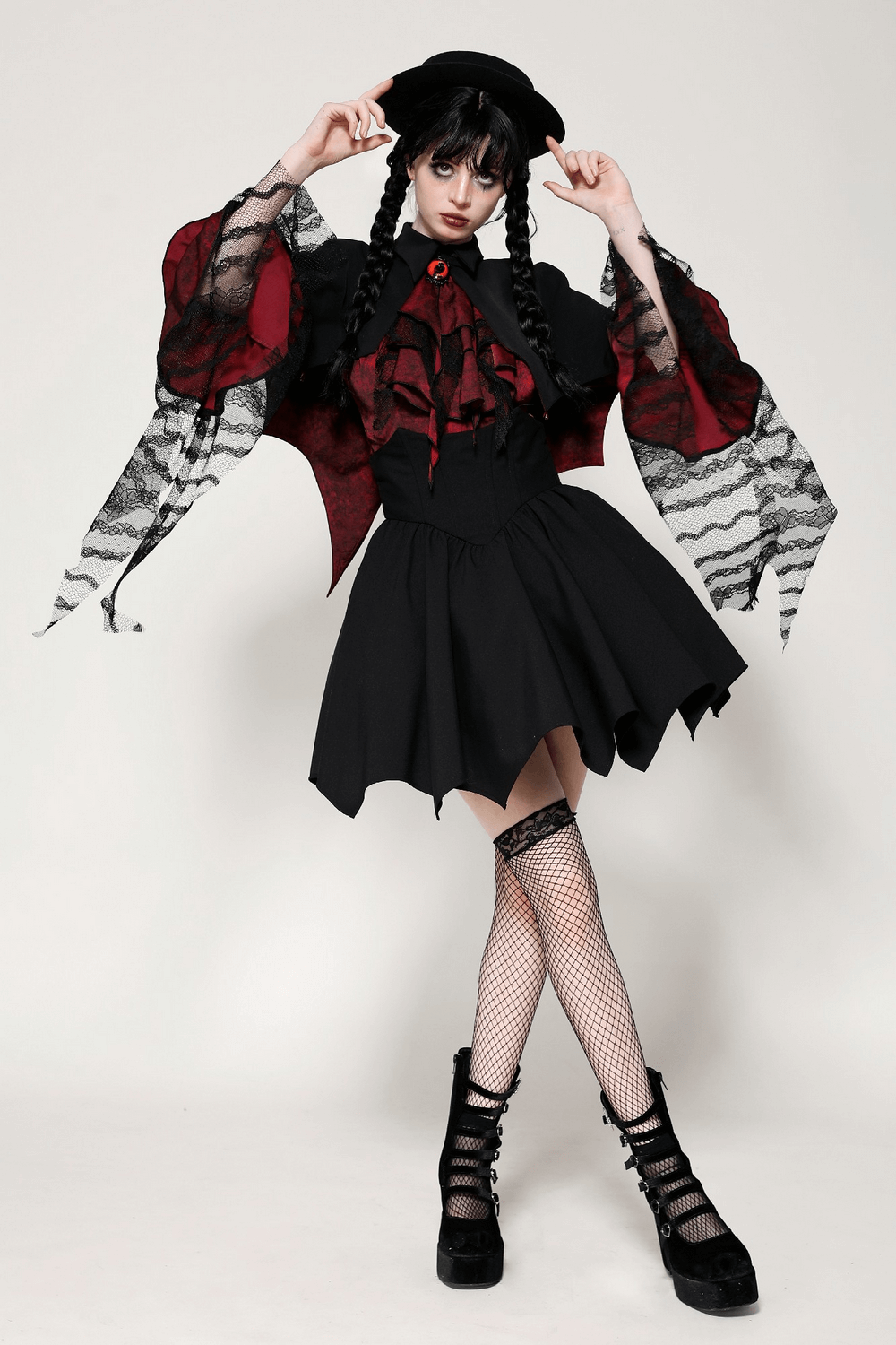 Gothic Vampire Cape with High Collar and Jewel Clasp