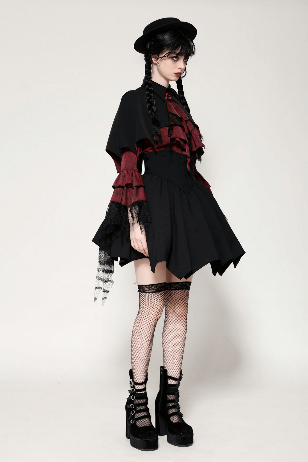 Gothic Vampire Cape with High Collar and Jewel Clasp