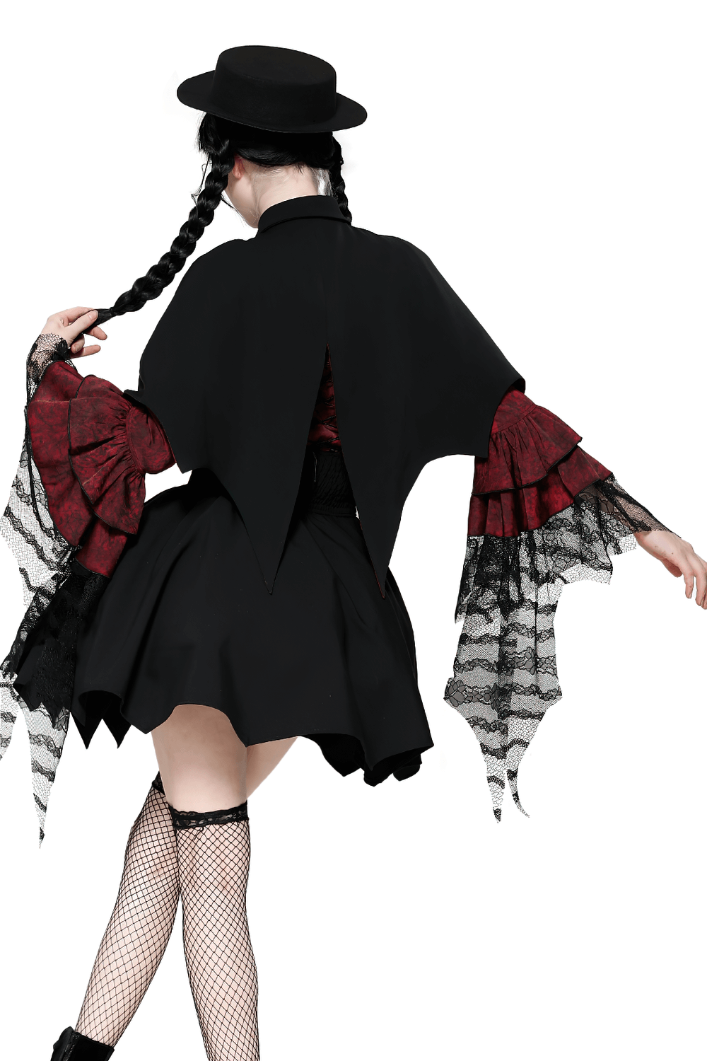 Gothic Vampire Cape with High Collar and Jewel Clasp