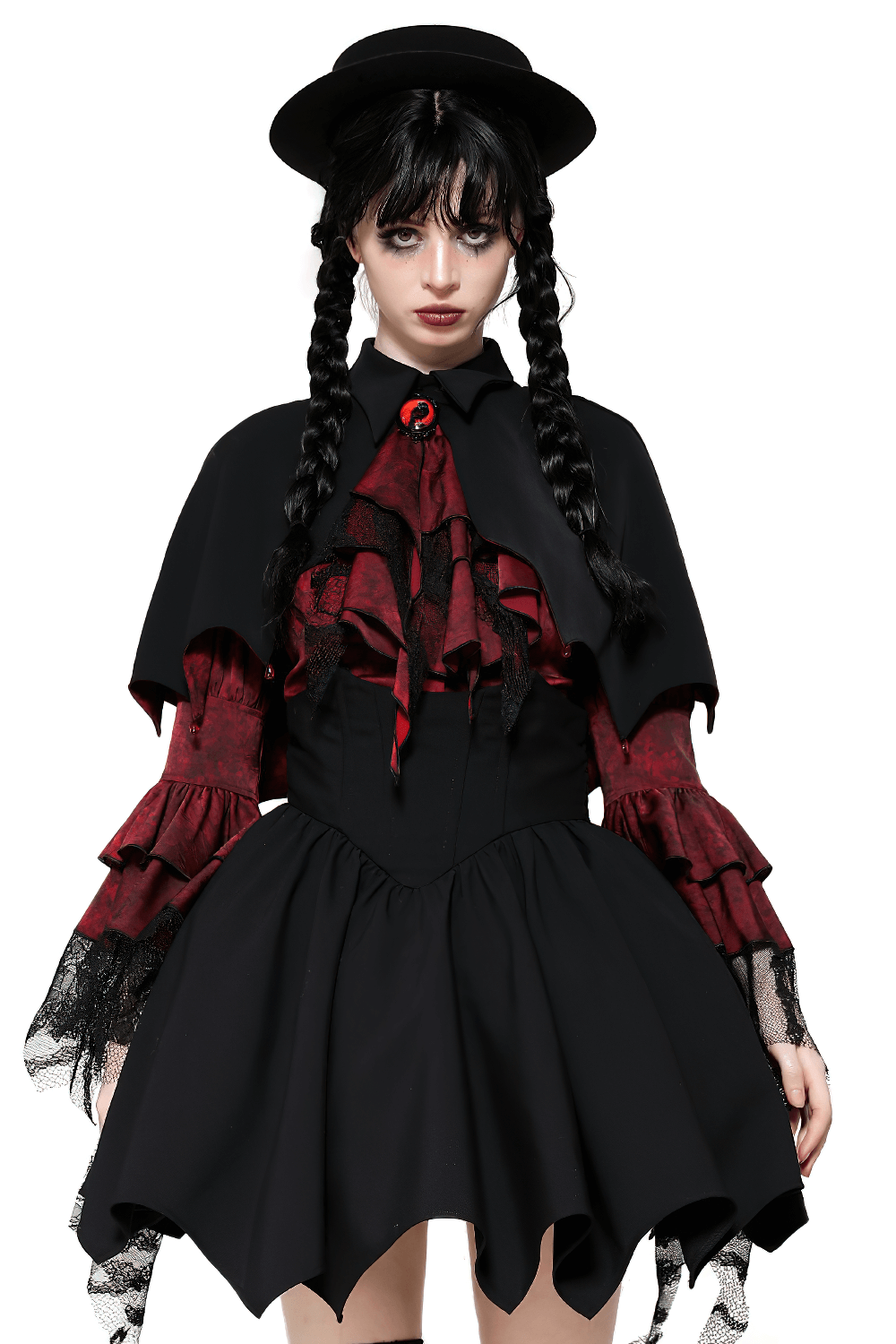 Gothic Vampire Cape with High Collar and Jewel Clasp
